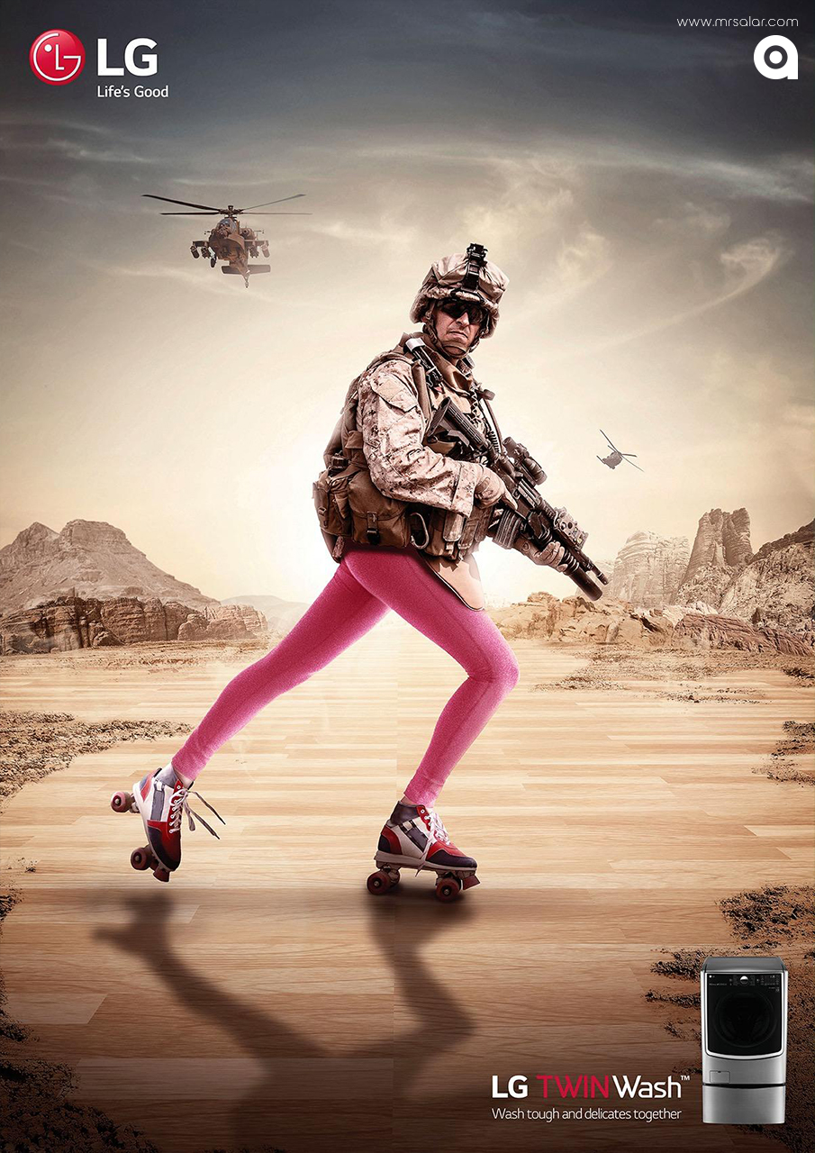تصویر تبلیغاتی ال‌جی: شستشوی سخت و لطیف با هم ۲