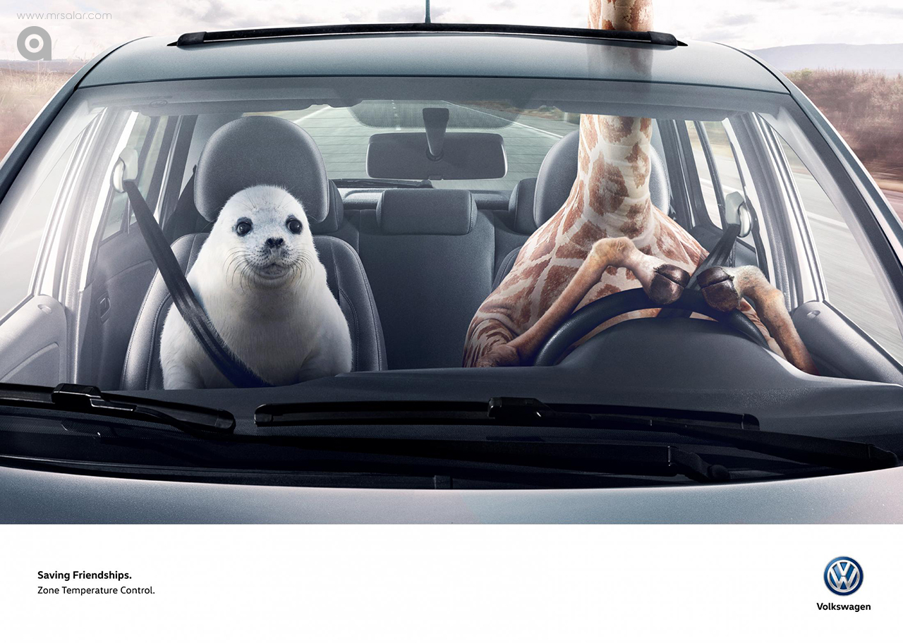 تصویر تبلیغاتی فولکس واگن: زرافه و شیر دریایی