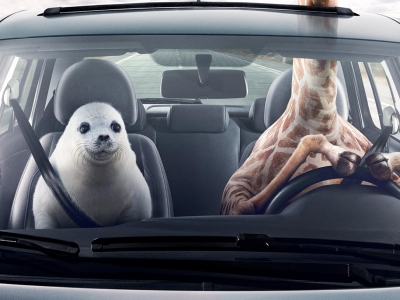 تصویر تبلیغاتی فولکس واگن: زرافه و شیر دریایی