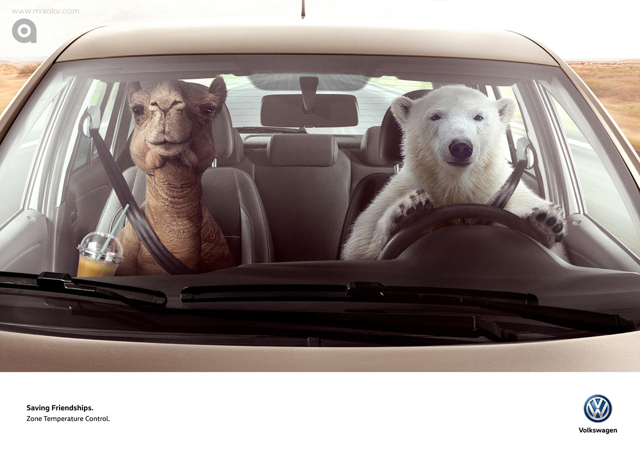 تصویر تبلیغاتی فولکس واگن: خرس قطبی و شتر
