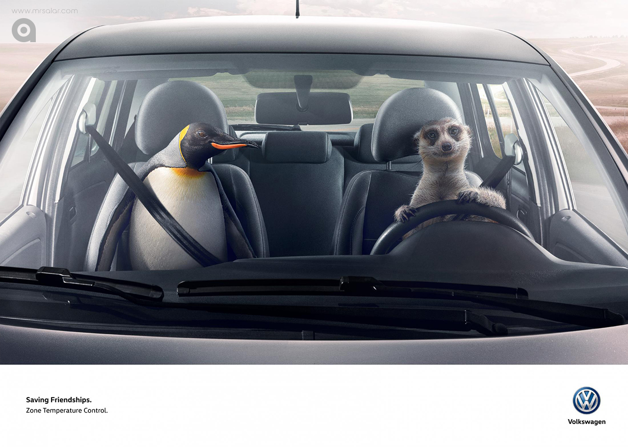 تصویر تبلیغاتی فولکس واگن: میرکات و پنگوئن